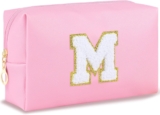 Gifts for Girls Initial Makeup Bag Personalized Cosmetic Bag with Zipper Cute Travel Toiletry Bag Waterproof PU Preppy Makeup Pouch Birthday Gift for Teen Girls Women(Pink M)