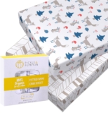 Mini Crib Sheet with Fox & Chevron Pattern – 100% Organic Cotton Pack n Play Fitted Sheet – Premium Pack n Play Sheets – Compatible as Graco Pack n Play Sheet & Mini Crib Sheets – Pickle & Pumpkin