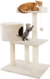 3-Tier Cat Tower – 2 Napping Perches, Cat Condo, 4 Sisal Rope Scratching Posts, Hanging Toy – Cat Tree for Indoor Cats and by PETMAKER (Beige)