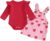 Newborn Baby Girl Valentines Outfit Heart Print Ruffle Long Sleeve Romper Suspender Skirt Overall Dress 2Pcs Set
