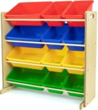 Humble Crew, Natural/Primary Kids’ Toy Storage Organizer with 12 Plastic Bins, 34*35*15.5inch