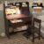 Kids Study Desk with 3-Color Lights, Espresso Desk and Chair Set for 5-12 Year Old, Kids Study Table with Charging Station, Study Table with Drawers and Storage Shelf-iS40