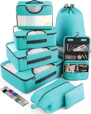 Veken 8 Set Packing Cubes for Kids, Travel Suitcase Essentials Organizer Bags Set for Luggage, Road Trip Travel Accessories in 4 Sizes (Extra Large, Large, Medium, Small)