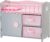 Olivia’s Little World Wooden Baby Doll Crib with a Cabinet and Two Cubbies for Doll Accessory Storage Underneath, Pink and Gray and White Polka Dots