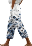 Hawaii Capri Pants for Women Casual Tropical Floral Print Pants Elastic High Waist Drawstring Summer Beach Trousers