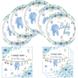 Greenery Baby Shower Plates and Napkins Decorations, Include 20 Plates and 20 Napkins, Watercolor Blue Baby Boy Theme Birthday Party Decorations for Gender Reveal Party Supplies Baby Shower