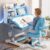 Kids Study Desk and Chair Set with Tilt Desktop, Fast Delivery US- Multi Functional Height Adjustable Children School Study Desk with Book Shelves, Bookstand, Foot Pedal, Hook Storage Drawer, Blue