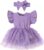 Baby Girl Ruffle Sleeve Romper Dress Infant Jumpsuit Tutu Skirt Set Newborn Princess Tulle Dresses Headband Outfit