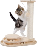 Made4Pets Cat Scratching Post Cat Scratcher Kitten Toys for Indoor Cats Wooden Ball Track Two-Layer Modern Sisal 17.7″ Tall Scratch Post Interactive Toy with Dangling Ball