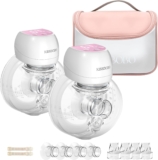 ABP-1508 Hands Free Breast Pump Wearable with Storage Bag, Wearable Breastfeeding Pump Strong Suction, Low Noise, 3 Modes & 9 Levels,with 21/24mm Insert/Flange (Red, 2 Pack)