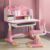 Kids Desk and Chair Set, Height Adjustable Kids Desk with Storage Drawers and Bookshelf, Ergonomic Desk for Kids(Pink)