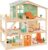 Large Wooden Dollhouse for Girls with 32 Pcs Furniture Accessories, 3-Story Doll House 5 Rooms Balcony Wooden Stairs, Ideal Dollhouse Playset Toy for Kids Ages 3+, 30″ x 28″ x 13″