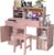 Kids Study Table with Chair,Pink Kids Desk and Chair Set for 5-12 Year Old, Childrens Computer Desk with Bulletin Board, Drawers and Cabinets-40