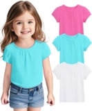 3 Pack Toddler Girls Short Sleeve Shirts Pleated Neck Cotton T-Shirts Baby Girl Summer Tee Tops Size 18M-5T