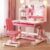 Kids Functional Desk and Chair Set, Study Desk for Children with Chair, Kids Desk and Chair Set,Height Adjustable Children School Study Desk with Storage Drawer for Boys Girls (Pink C)