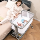 INFANS 3 in 1 Baby Bassinet, Bedside Sleeper with Comfy Mattress, Wheels, 6 Height Adjustable, Storage Basket, Travel Bag, Portable All Mesh Crib for Newborn Infant (Gray)