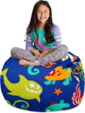 Posh Stuffable Kids Stuffed Animal Storage Bean Bag Chair Cover – Childrens Toy Organizer, Large-38 – Canvas Sea Creatures on Blue