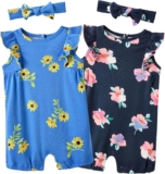 Baby Girls Ruffled Sleeve Rompers Toddler Girls Jumpsuits One-Piece Cotton Outfits