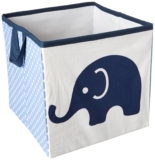 Bacati – Small Storage Tote Elephants Blue/Grey 10 x 10 x 10 inches