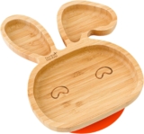 Bamboo Baby Plate with Suction – Kids and Toddler Suction Cup Plate for Babies, Non-toxic All-Natural Bamboo Baby Food Plate Stays Cool to the Touch for Baby-Led Weaning (Bunny-Orange)