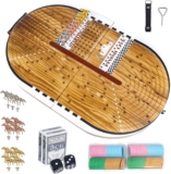 26.4in Wooden Horse Race Board Game for Adults – Foldable Horse Racing Game Board with 11 Metal Horses, 2 Jumbo Dice, 2 Decks of Cards, 2 Boxes of Chips – Party Horse Game Night for Family & Friends