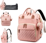 Diaper Bag with Changing Station, Waterproof 3 in 1 Baby Diaper Backpack with Foldable Changing Pad, Large Travel Back Pack for Baby Girl Boy, Peach Pink