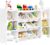 MallBest 4-Tier Kids’ Toy Storage Organizer Shelf – 100% Solid Wood, Children’s Organizer Cabinet with 9 Plastic Bins and 6 Storage Ports (White)