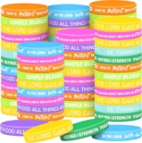 48 Pcs Bible Verse Bracelets Bulk Silicone Spiritual Inspirational Faith Religious Bracelets Rubber Wristbands Christian Gifts for Teens and Adults