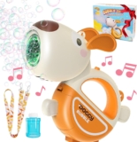 Bubble Gun with Handle & Strap, Portable Automatic Dog Bubble Machine Gun for Toddlers Kids 1-3 4-8 with Lights Music, 360°Leak Proof Bubble Blower for Birthday Girls Boys Pet Gifts
