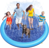 Peteast Large Dog Splash Pad – Anti-Slip Pool with Thickened Sprinkler – Blue, 86in