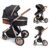 2 in 1 Baby Stroller, High Landscape Infant Stroller Reversible Bassinet Pram Foldable Pushchair with Adjustable Canopy, Storage Basket, Suspension Wheels，5-Point Harness(2in1 Black)