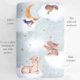Mini Crib Sheet, Pack n Play or Playard Crib Sheet by Rookie Humans: 100% Cotton Sateen. Use as a Photo Background for Your Baby Pictures. Fits Mini Crib Size (38×24 inches) (Goodnight Wonderland)