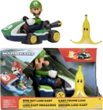 Super Mario Spin Out Mariokart Luigi Racer Vehicle with 360 Spins, Wind Up and Go! Includes One 2.5” Luigi Action Figure