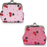 2pcs Small Coin Purse, Sparkling Change Purse Kiss Lock Coin Purse for Women and Girls, Cute Coin Wallet Mini Coin Pouch for Coin, Change (cherry)