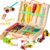 KIDWILL Kids Tool Set with Tool Box & DIY Stickers, Pretend Play STEM Construction Kits for Toddlers 3-5, Montessori Toys for 3 4 5 Year Old, Wooden Play Tools Set, Toddler Boy Toys