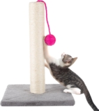 19-Inch Cat Scratching Post with Hammock ? Sisal Fabric and Carpet Small Cat Tree, Hanging Ball Toy for Adult Cats and Kittens by PETMAKER (White)