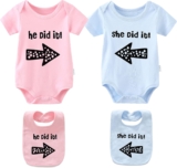 YSCULBUTOL Baby Twins Bodysuits He/She Did It Twin Outfit Girl Romper With Hat Set