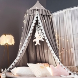 Kertnic Bed Canopy for Girls, Ruffled Soft Pink Princess Canopy Dreamy Bow Decor, Bed Canopies for Kids Room, Hanging Canopy Bedding Drapes Toddler Reading Nook Play Tent (Gray)