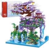Chinese Moon Palace Pavilion Building Blocks Set – Micro Miniature Bonsai Tree House with String Lights and Flowers for Adults and Kids (4574 Pieces)