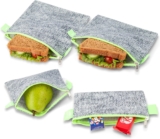 Nordic By Nature 4 Pack – Reusable Sandwich Bags Dishwasher Safe BPA Free – Durable Washable Quick Dry Cloth Baggies -Reusable Snack Bags School Lunches – Easy Open Zipper (Grey/Neon Green)
