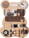 Wooden Sensory Bear Shaped Learning Toddler Busy Board for Playroom, Nursery, Preschool, and Doctors’ Office, Brown