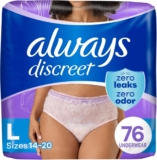 Always Discreet Adult Incontinence Underwear for Women and Postpartum Underwear, L, Up to 100% Bladder Leak Protection, 76 Count (Packaging May Vary)