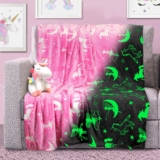 Unicorn Blanket Glow in The Dark Luminous Fairy Blanket for Kids – Soft Plush Pink Fantasy Star Blanket Throw – Large 60in x 50in Glowing Magical Blankets Gift for Girls (Pink Unicorn and Fairy)