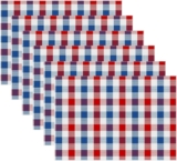 July 4th Placemats for Dining Table Patriotic Placemats 100% Cotton (Set of 6) 13”x72” Oversized Tablemats for Family Dinner Parties (Red/Blue/White Buffalo Checks)