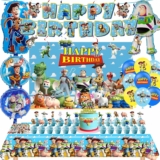 Toy Cartoon Birthday Party Decorations, Toy Themed Party Supplies Include Banner, Cake Topper, Cupcake Topper, Balloons, Backdrop, Tablecloth