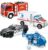 JOYIN 4 Packs Emergency Vehicle Toy Playsets, Friction Powered Vehicles with Light and Sound, Including Fire Truck, Ambulance, Play Police Car and Helicopter, Christmas Toddler Kids Boys Gifts